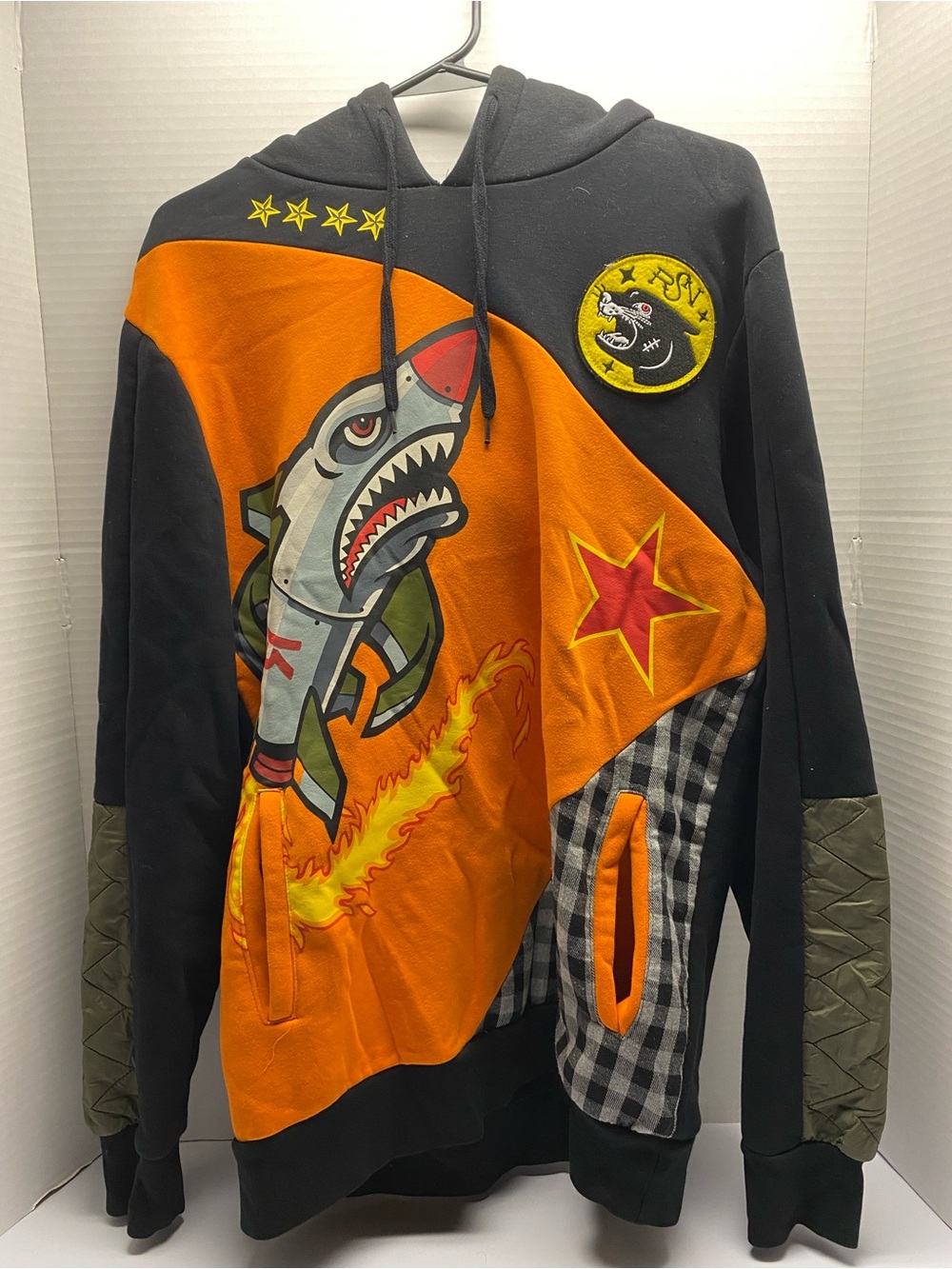 Reason Men's Black & Orange Graphic Hoodie Sweater with Patch